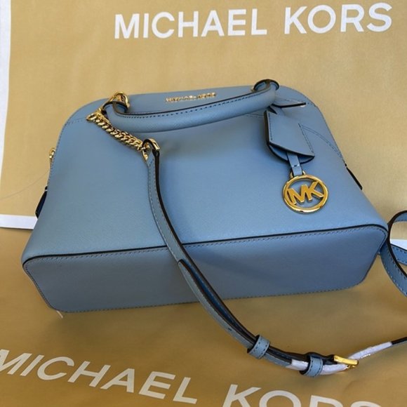 Michael Kors Jet Set Travel Medium Dome Satchel Crossbody Leather Chambray - Picture 13 of 16